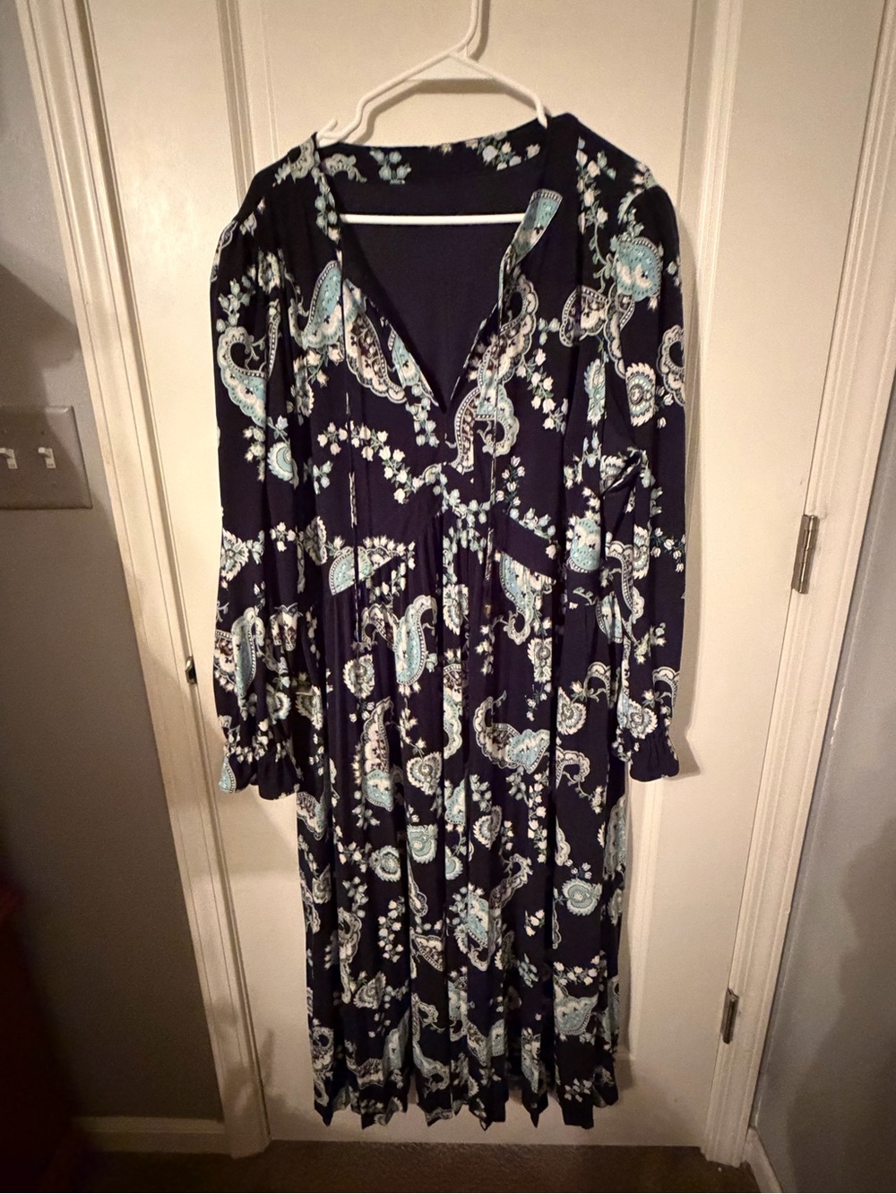 Tommy Hilfiger Navy Paisley Maxi Dress with Light Blue Accents